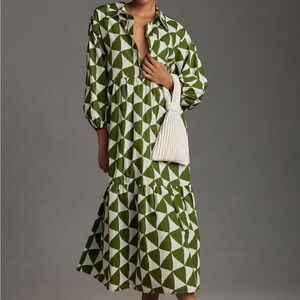 Bettina Tiered Shirt Dress from Maeve, Color: Moss